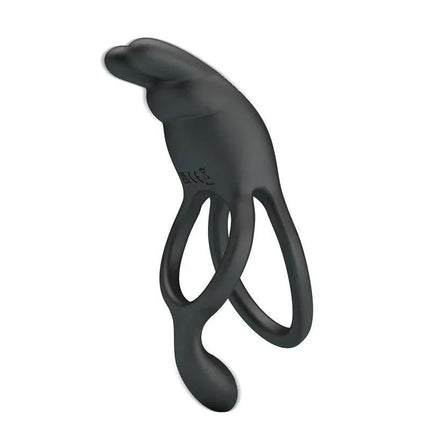 Seth Vibrating Double Cock Ring in black silicone for dual stimulation, featuring powerful vibrations for enhanced pleasure.