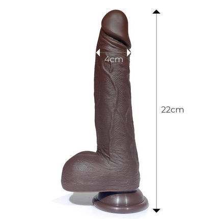 Side view of Severo Realistic Turbo Shaking Dildo Thrusting, 360º Rotation Remote Control Heat Effect, dimensions 22cm height, 4cm width.