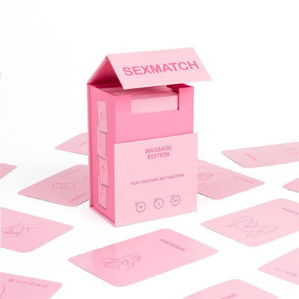 Sexmatch Game Massage Edition in pink box with cards spread