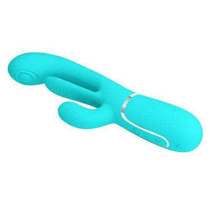 Shania Tripple Rabbit Vibrator Turquoise in velvety silicone for dual stimulation