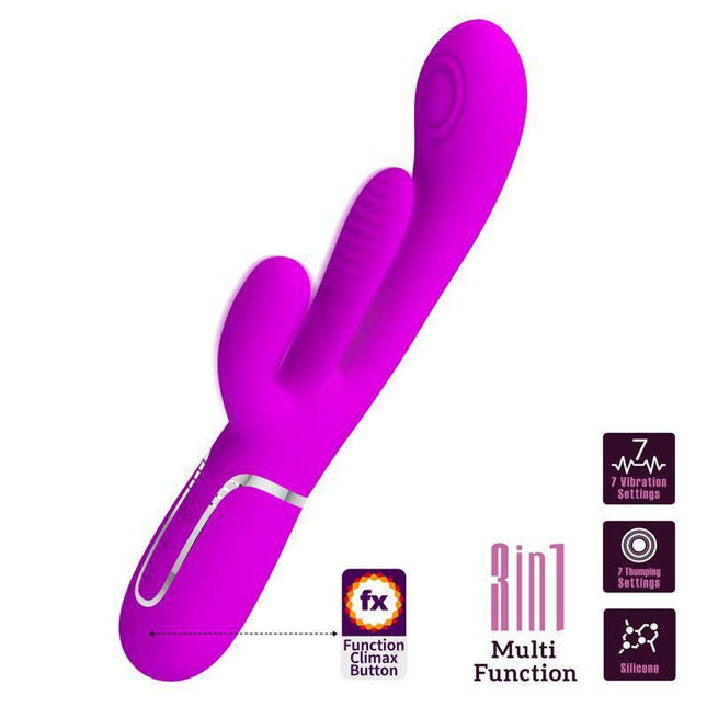 Purple Shania Vibe with Tongue and Thumping dual-action rabbit vibrator featuring multifunction settings and silicone material.