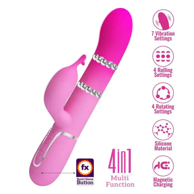 Shima Vibrating with Rolling Beads featuring 7 vibration settings, 4 rolling and rotating functions, silicone material, magnetic charging.
