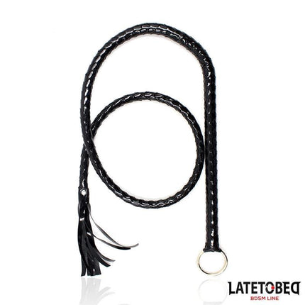 LATETOBED Shiny Black Long Whip 138cm - sleek, braided design; elegant control for precise handling.