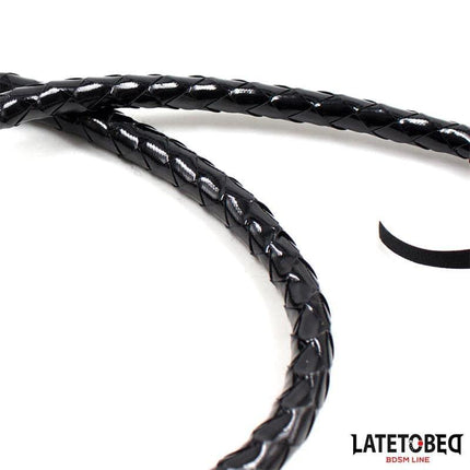 Shiny Black Long Whip 138cm by LATETOBED showcasing braided design for refined control and expressive motion.