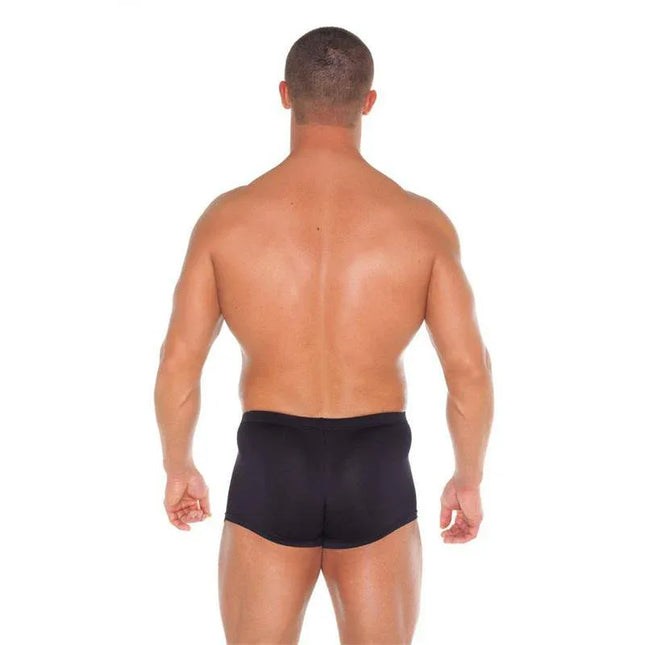 Back view of man wearing Short with 2 Zippers Black One Size, showcasing comfort and fit.
