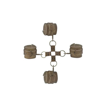 Shots Ouch! Brown Hogtie bondage accessory with premium leather, white stitching, durable metal hardware for restraint and comfort.