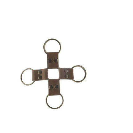 Shots Ouch! Brown Hogtie made of brown leather with metal rings for secure bondage play