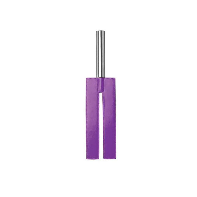 Shots Ouch! Whips and Paddles Leather Slit Paddle Purple with metal grip