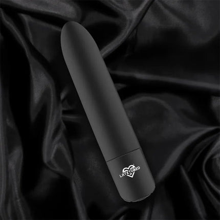 Shoty Vibrating Bullet USB 10 Speeds Powerful Motor Black on silky black fabric