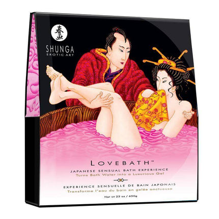 Shunga Bath Salts Dragon Fruit package featuring Japanese erotic art for a luxurious, sensuous bath experience.