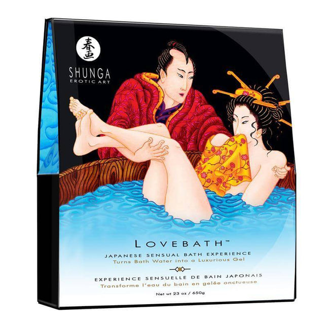 Packaging of Shunga Bath Salts Ocean Tentations featuring Japanese erotic art design.