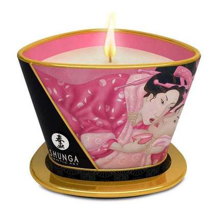 Shunga Candle Massage Rose with Japanese erotic art, perfect for sensual massages.