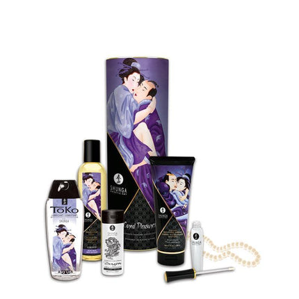 Shunga Carnal Desires Kit with Japanese art-inspired products promoting passion and romance.
