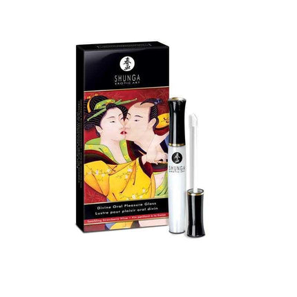 Shunga Gloss for Oral Pleasure Wine Strawberry packaging and tube with Japanese art design