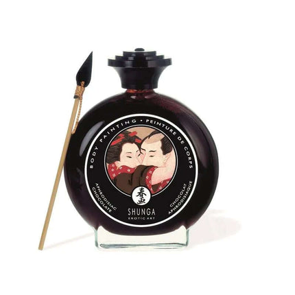 Shunga Kisable Body Paint Chocolate Flavor bottle with brush for intimate body art