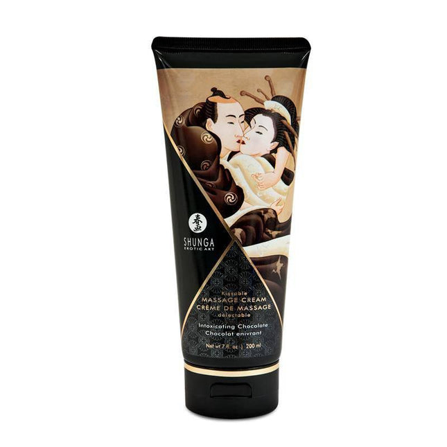 Shunga Massage Cream Chocolate Aroma tube with Japanese art design, ideal for sensual massages and relaxation.
