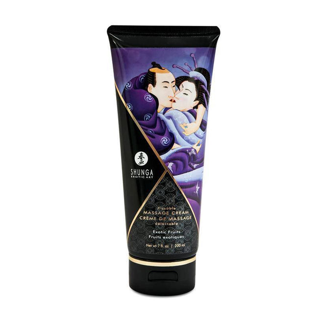 Shunga Massage Cream Exotic Fruits Aroma tube with vibrant packaging and enticing scent.
