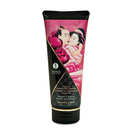 Shunga Massage Cream Raspberry Aroma in decorative tube design for sensual massage.