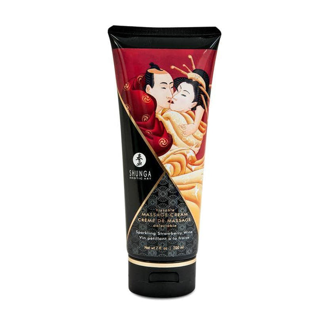 Shunga Massage Cream Wine Aroma tube with decorative art design for sensual massage sessions.