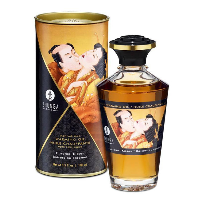 Shunga Warming Massage Oil Caramel Aroma 100 ml bottle and packaging