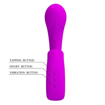 Sibel Vibe with Tapping Function massager featuring medical-grade silicone and labeled controls for tapping and vibration modes.