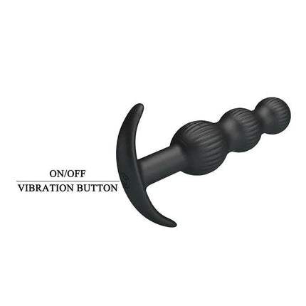 Sidney Butt Plug with Vibration, black silicone, ergonomic design, on/off button