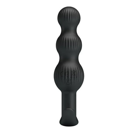 Sidney Butt Plug with Vibration in black silicone material with bead design for seamless progressive stimulation.