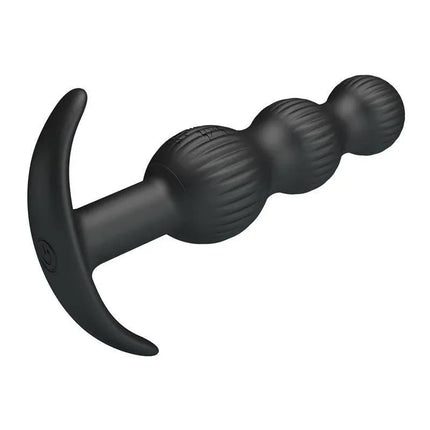 Sidney Butt Plug with Vibration, black silicone anal plug with bead design and vibration feature for enhanced pleasure