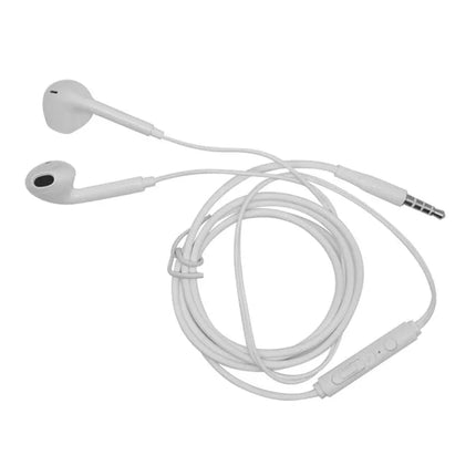 White wired earbuds with 3.5mm jack and inline control for audio devices