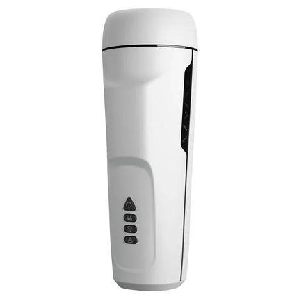 Sienna Male Masturbator with Vibration, Sex Talk and Suction in white, featuring adjustable controls for personalized pleasure.