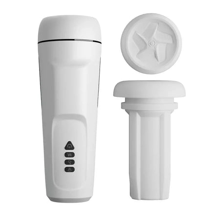 Sienna Male Masturbator with Vibration, Sex Talk and Suction device with white design and detachable lid