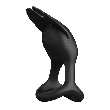 Silas Vibrating Penis Ring Black premium silicone sex toy with seven vibration modes for enhanced pleasure and dual-stimulation.