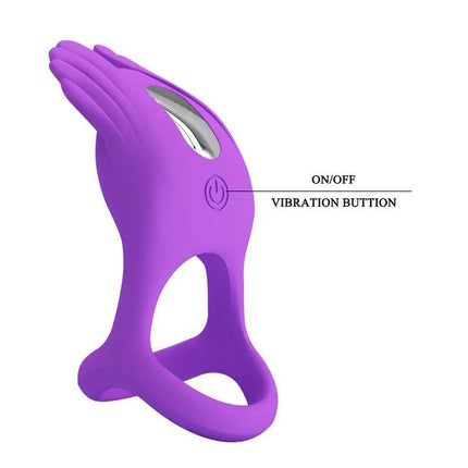 Silas Vibrating Penis Ring Purple with on/off vibration button, designed for dual stimulation with body-safe silicone.