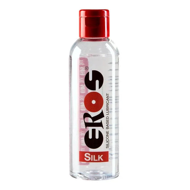 Silicone Based Lubricant 100 ml bottle with red cap, silky-smooth formula for massage and preliminaries.