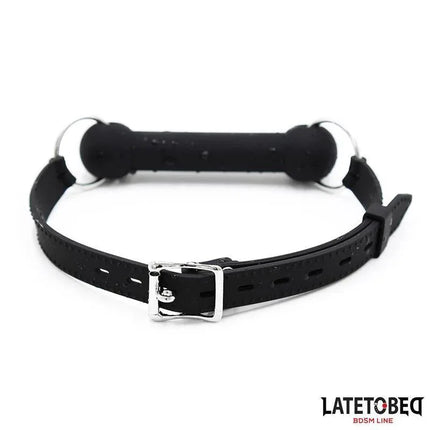 Silicone Bone Gag Adjustable in black, body-safe silicone gag for secure intimate play, featuring an adjustable fit for comfort.