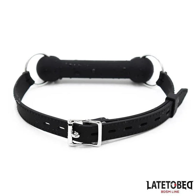 Silicone Bone Gag Adjustable in black, body-safe silicone gag for secure intimate play, featuring an adjustable fit for comfort.