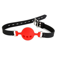 Silicone Breathable Ball Gag S - 4 cm with red ball and black adjustable strap for BDSM play.
