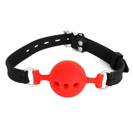 Silicone Breathable Gall Ball M - 4.5 cm with adjustable strap, designed for comfort in BDSM play. Ideal for secure restraint.