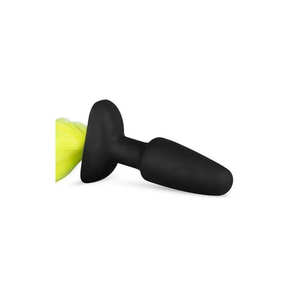 Silicone Butt Plug With Tail - Yellow with smooth silicone shaft and vibrant tail