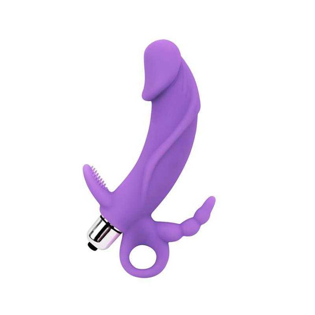 Silicone Clitoral Stimulator - Venus 4.7x3.7cm Purple with three vibration points and built-in anal chain for versatile pleasure.