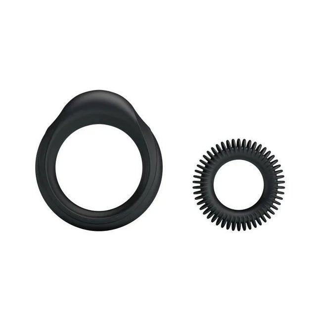 Silicone Cock Ring Set - Manhood Set of 2 including two black designs for performance and flexibility.