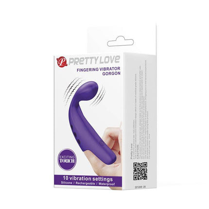 Silicone Gorgon Fingering Vibrator with 10 vibration functions for enhanced pleasure and controlled stimulation by Prettylove.