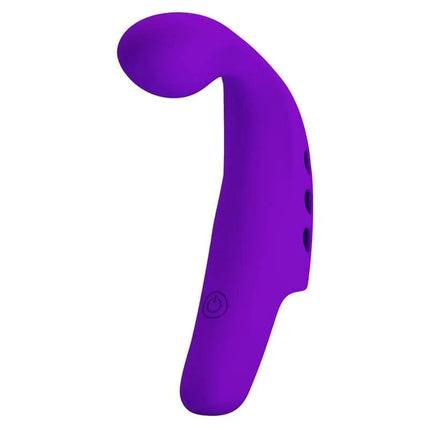 Silicone Gorgon Fingering Vibrator in purple color with ergonomic design and control buttons for personal pleasure.