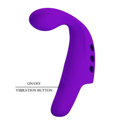 Silicone Gorgon Fingering Vibrator in purple with on/off vibration button, designed for precision and targeted stimulation.
