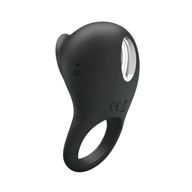 Silicone Vibrating Cock Ring with Licking Function in black silicone material