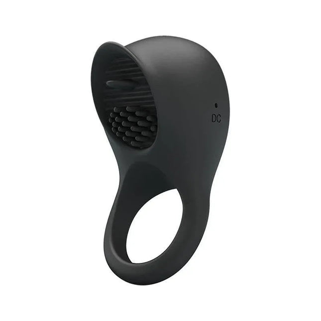 Silicone Vibrating Cock Ring with Licking Function in premium black silicone