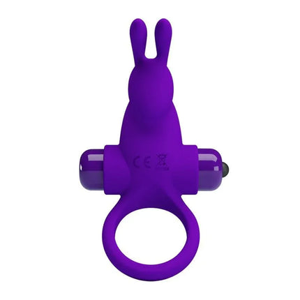 Purple Silicone Vibrating Rabbit Cock Ring with rabbit-shaped extension for enhanced pleasure.
