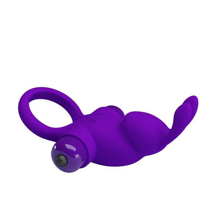 Silicone Vibrating Rabbit Cock Ring in purple, smooth design for enhanced stimulation and comfort during intimate moments.