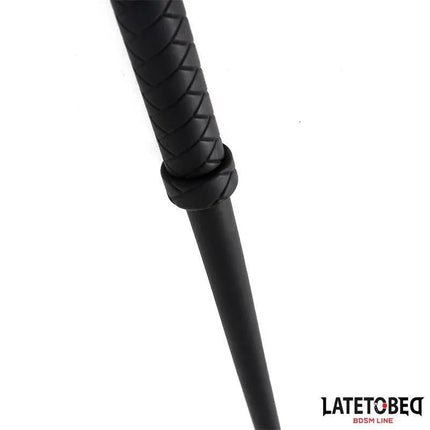 LATETOBED Silicone Whip Black 63.5cm with a precise, striking black silicone finish, ideal for controlled play, BDSM accessory.