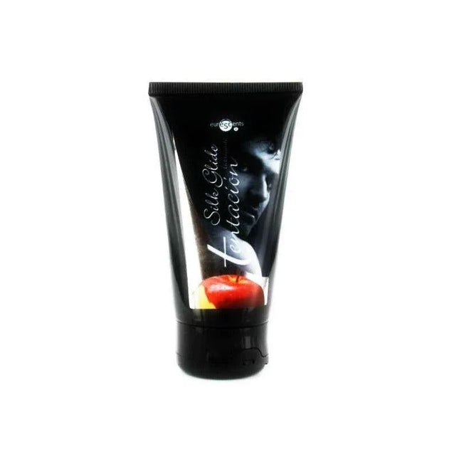 Silk Glide Silicone Lubricant 75 ml bottle with black design and apple image on front